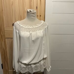 Elegant White Lace Trim Blouse